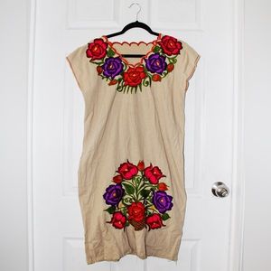 Mexican Embroidered Dress V Neck